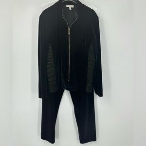 St John Sport Velour Jogging Suit Jacket Medium Pants Large Black Gold Full Zip